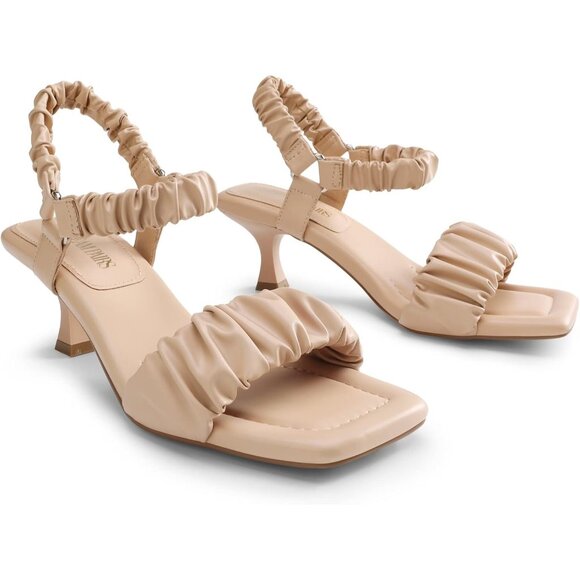 Dream Pairs Womens Nude Kitten Suqare Open Toe Low Heels Sandals For Party - Picture 2 of 6